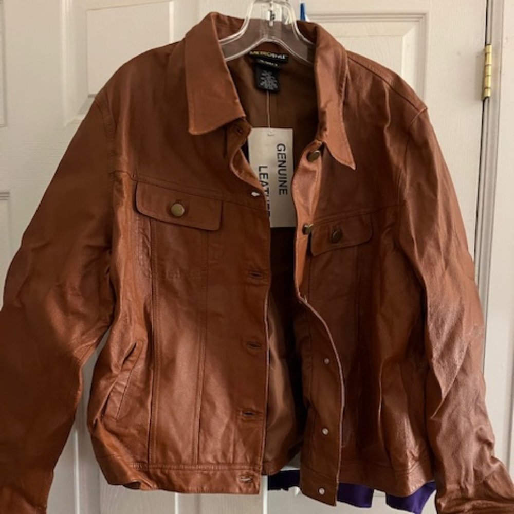 MetroStyle Brown Leather Jacket Size 20 New Vintage 100% Soft Leather with Tag